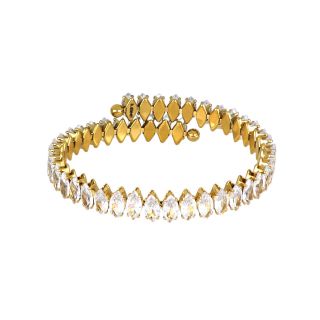 Elastic bracelet made of stainless steel, gold-plated and strass around