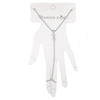 Stainless steel bracelet - ring with white zircons