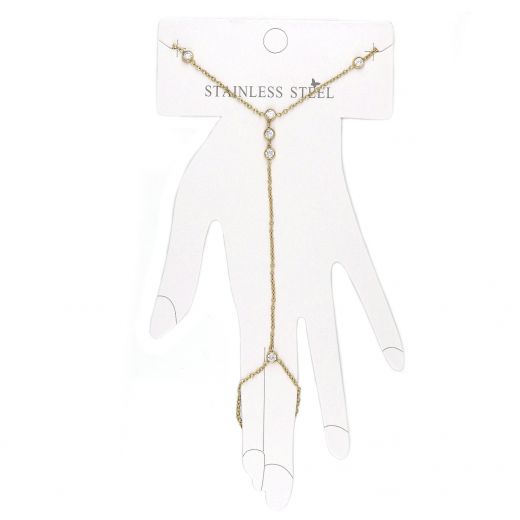 Βραχιόλι - δαχτυλίδι από ανοξείδωτο ατσάλι επίχρυσο με λευκά ζιργκόν