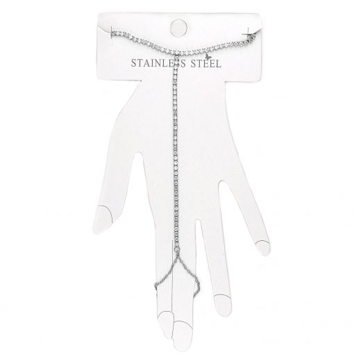 Βραχιόλι - δαχτυλίδι από ανοξείδωτο ατσάλι ριβιέρα με λευκά ζιργκόν