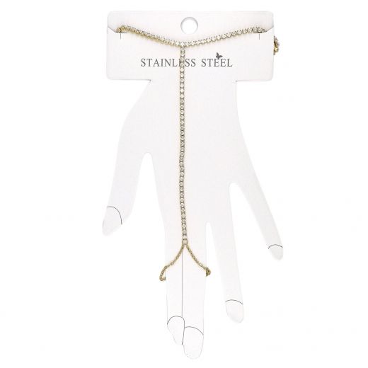 Βραχιόλι - δαχτυλίδι από ανοξείδωτο ατσάλι επίχρυσο ριβιέρα με λευκά ζιργκόν