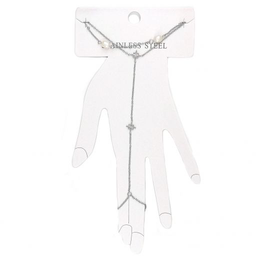 Stainless steel bracelet - ring with pearl and star