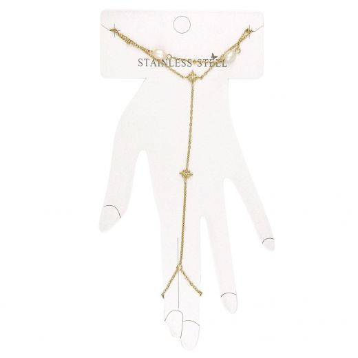 Gold-plated stainless steel bracelet - ring with pearl and star