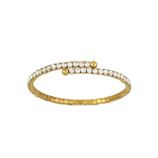 Βραχιόλι γυναικείο επιχρύσο ριβιέρα από ανοξείδωτο ατσάλι με λευκά ζιργκόν