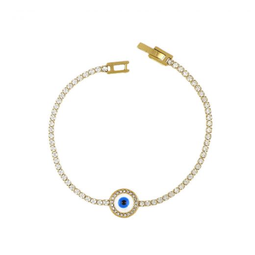 Gold-plated stainless steel women's bracelet with an evil eye charm