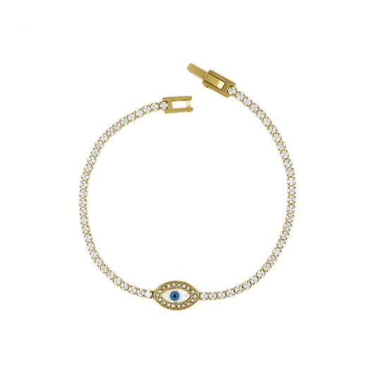 Gold-plated stainless steel women's bracelet with an evil eye charm