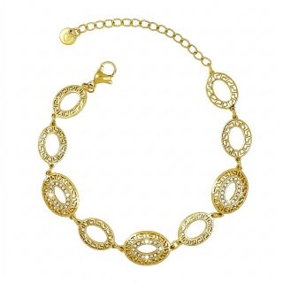 Gold-plated stainless steel bracelet with white zirconia stones and Meander