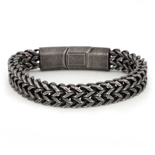 Men's Bracelet made of stainless steel  "fish bone" with black oxidation and thickness 12 mm