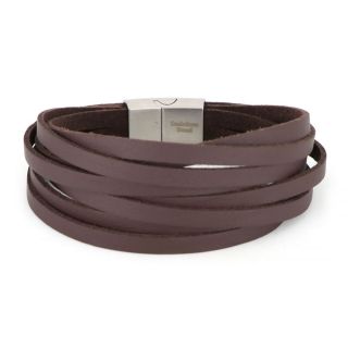 Bracelet made of eight brown leather & stainless steel clasp