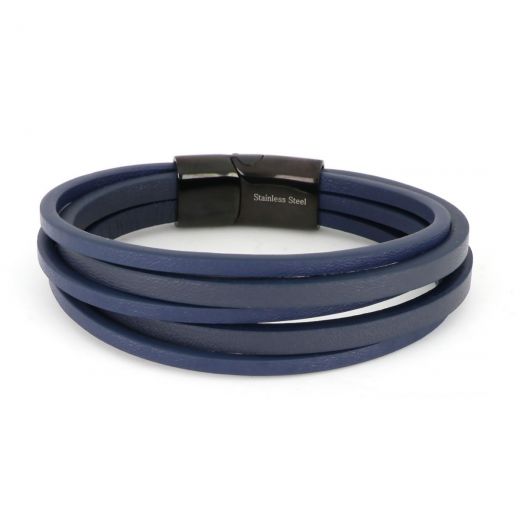 Bracelet made of six blue leather & stainless steel clasp