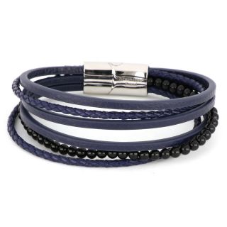 Bracelet made of blue leather stones and stainless steel clasp