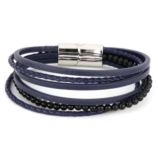 Bracelet made of blue leather stones and stainless steel clasp