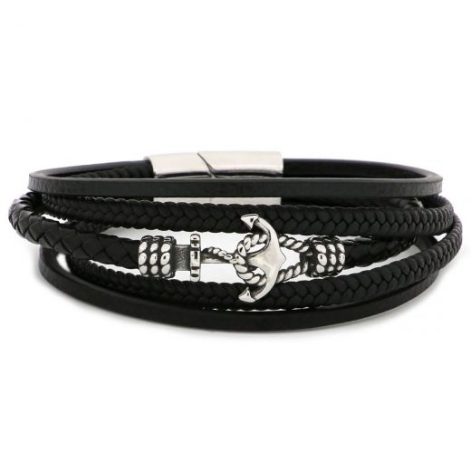 Bracelet made of black leather and anchor made of stainless steel