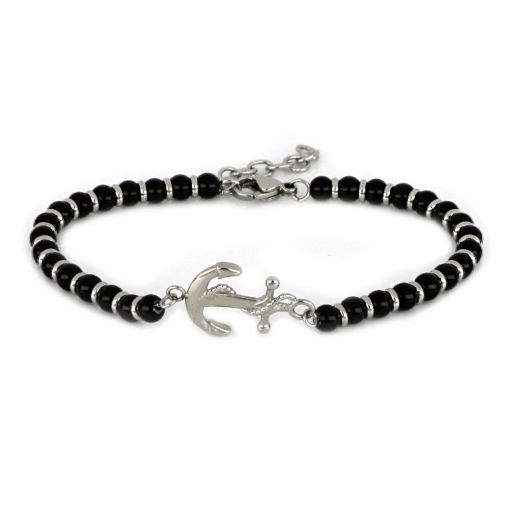 Bracelet made of onyx and anchor design.