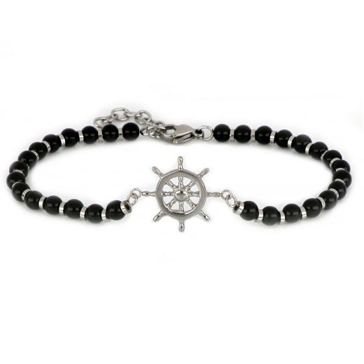 Bracelet made of onyx and naval steering wheel design.