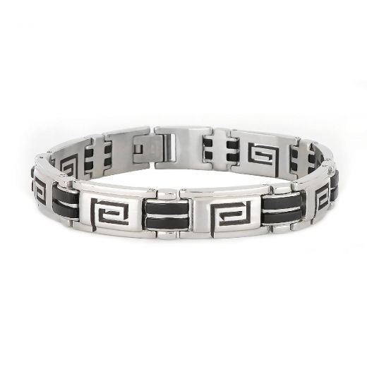 Bracelet made of stainless steel with rubber and design meander