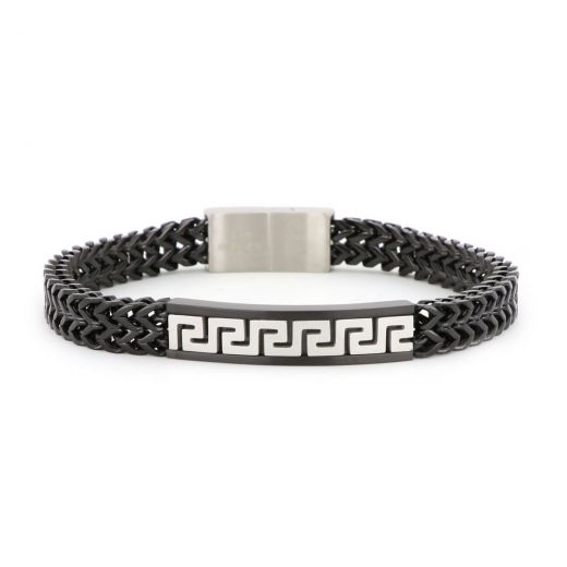 Bracelet made of black stainless steel fish bone design with meander design