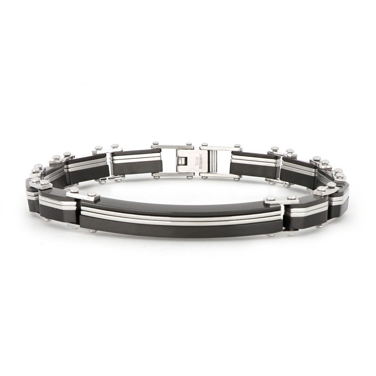 Men's steel bracelet black with white lines Asimetrico.gr