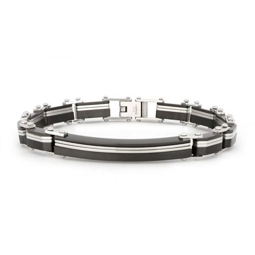 Bracelet made of black stainless steel and white lines
