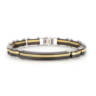 Bracelet made of black stainless steel and gold plated color lines