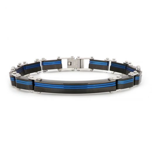 Bracelet made of black stainless steel and blue lines
