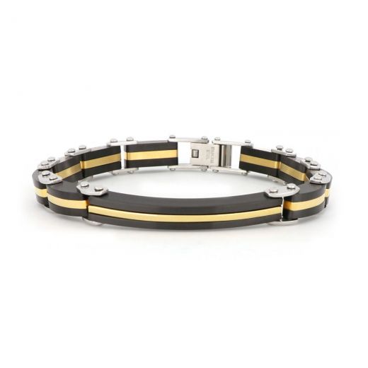 Bracelet made of black stainless steel and gold plated color line