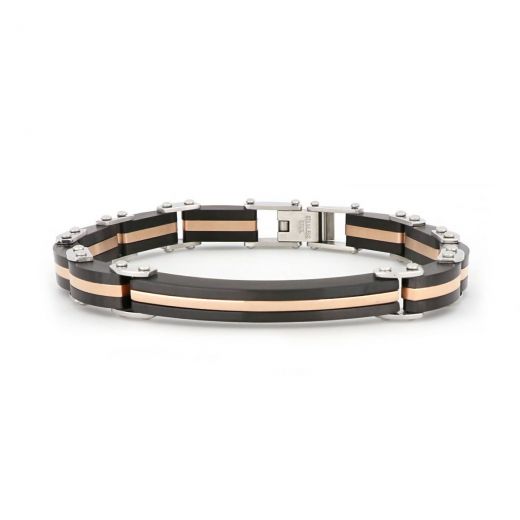Bracelet made of black stainless steel and rose gold plated color line