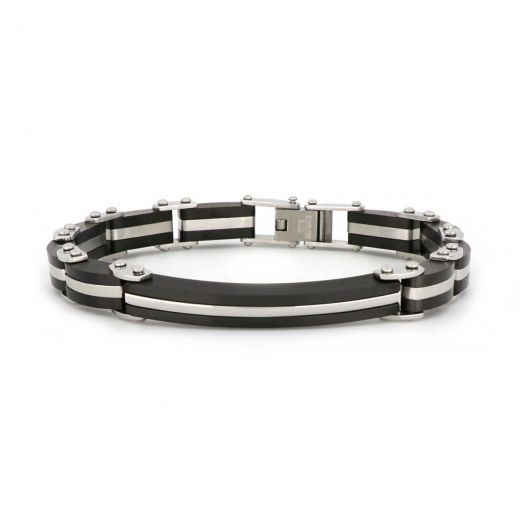 Bracelet made of black stainless steel and white line