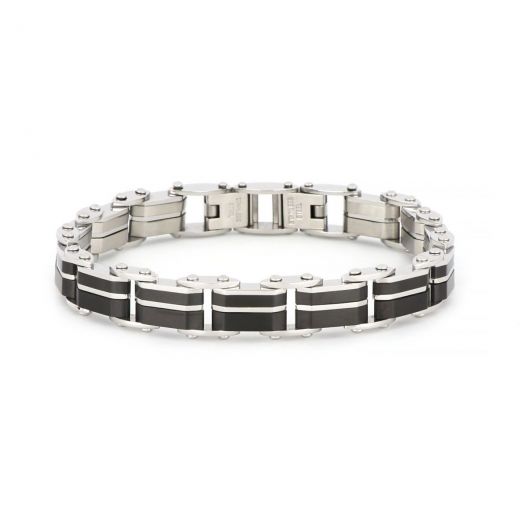 Bracelet made of stainless steel with black parts and white lines double sided