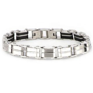 Bracelet made of stainless steel with black parts and white lines double sided - 
