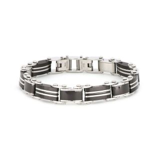 Bracelet made of stainless steel with black pieces and double white lines double side - 