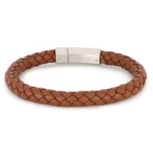 Bracelet made of brown leather 8 mm width and hexagon stainless steel clasp