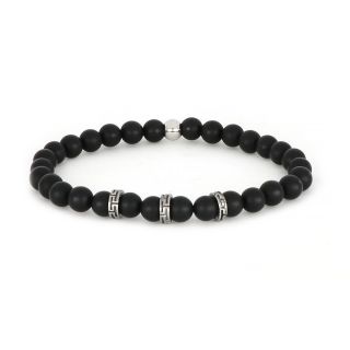 Bracelet made of semi precious stones onyx and stainless steel components meanders