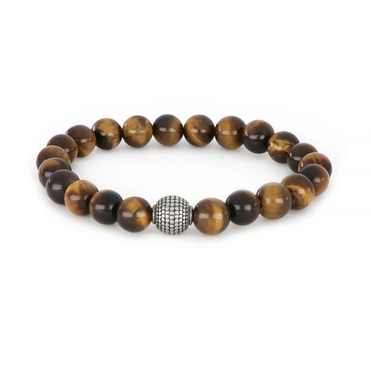 Bracelet made of semi precious stones tiger eye and stainless steel component