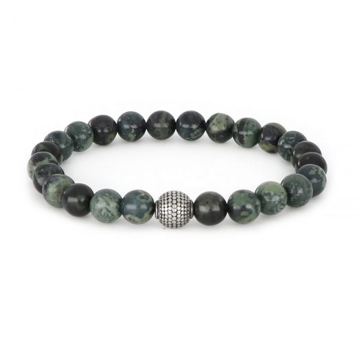 Bracelet made of semi precious green stones and stainless steel component