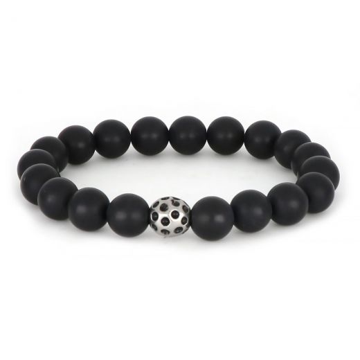 Bracelet made of semi precious stones onyx and stainless steel component ball