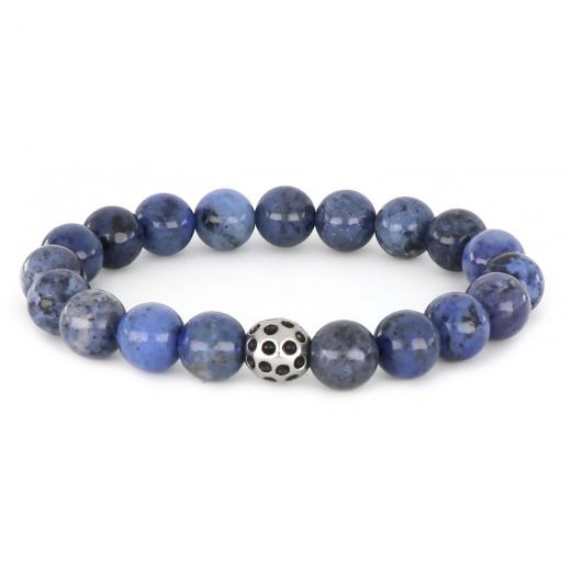 Bracelet made of semi precious stones sodalite and stainless steel component ball