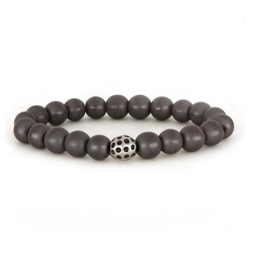 Bracelet made of hematite and stainless steel component ball