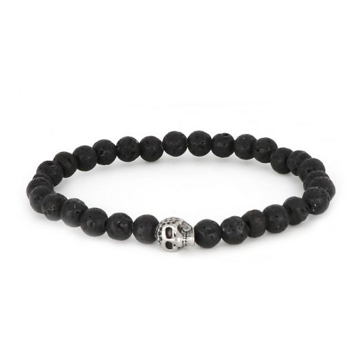 Bracelet made of lava beads and stainless steel skull