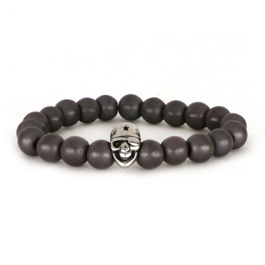 Bracelet made of hematite and stainless steel component skull