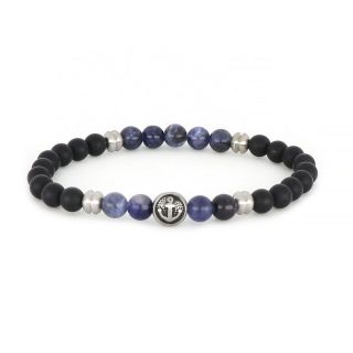 Bracelet made of semi precious stones onyx and sodalite and stainless steel  anchor
