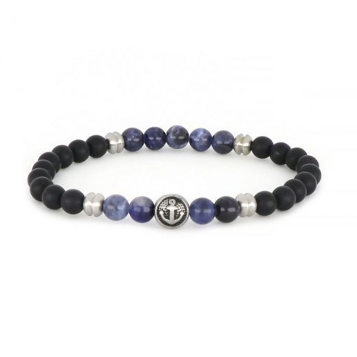 Bracelet made of semi precious stones onyx and sodalite and stainless steel  anchor
