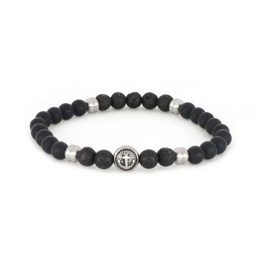 Bracelet made of semi precious stones onyx and lava and stainless steel anchor