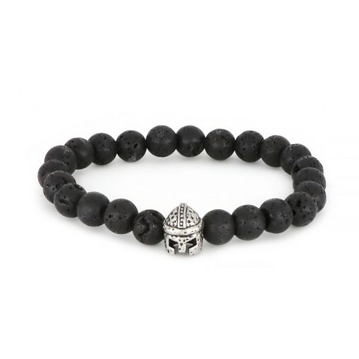 Bracelet made of lava beads and stainless steel helmet