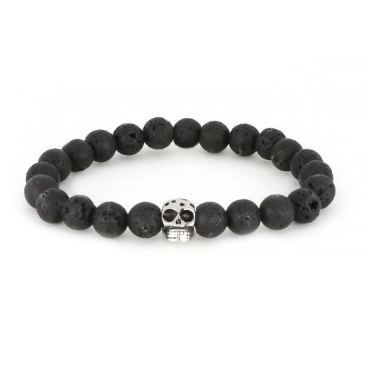 Bracelet made of lava beads and stainless steel skull