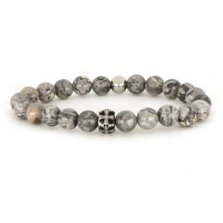 Bracelet made of semi precious stones grey jasper and stainless steel components