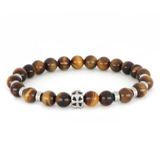 Bracelet made of semi precious stones tiger eye and stainless steel components
