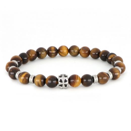Bracelet made of semi precious stones tiger eye and stainless steel components