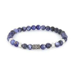 Bracelet made of semi precious stones sodalite and stainless steel meander