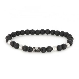 Bracelet made of lava beads and stainless steel meander